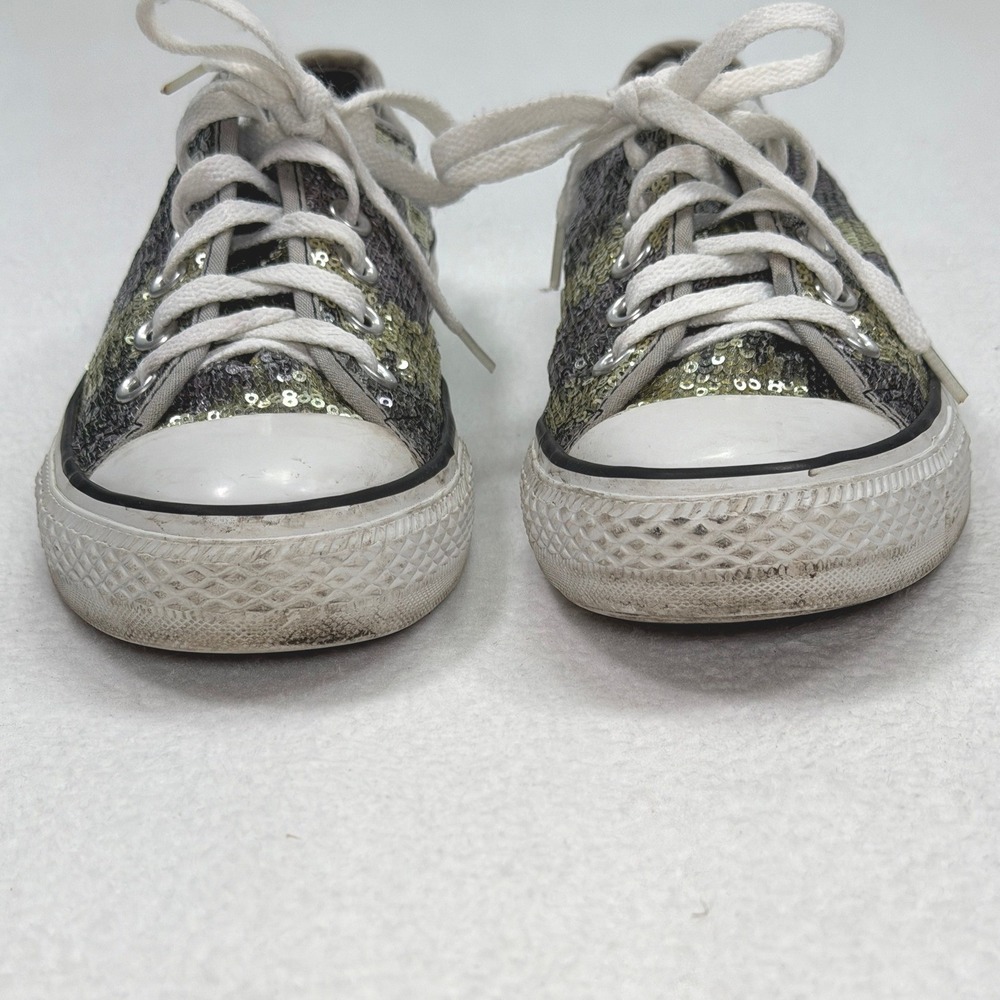 Converse Chuck Taylor Sequin Camo Sneakers Womens 8 Silver Gray Low Top Festival - Picture 6 of 9